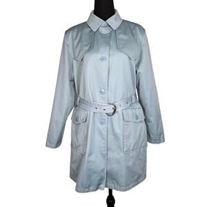 Fitz-Wright Vintage Belted Button Front Trench Coat Light Blue Women Size M